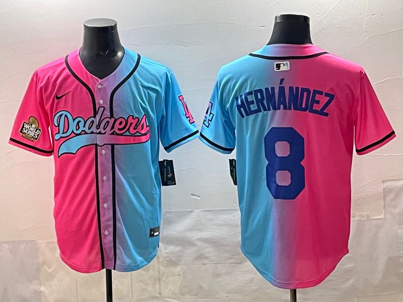 Men Los Angeles Dodgers #8 Hernandez Blue pink Game 2025 Nike MLB Jersey style 007